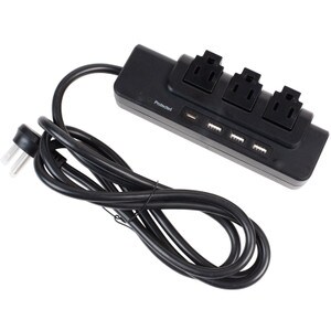 Main product image for 3-Outlets Extender Rotating Power Strip Surge Protector 6 ft Cord and 3 USB-A/1 USB-C PD Ports Black125-604